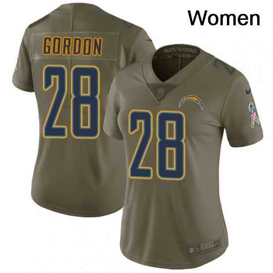 Womens Nike Los Angeles Chargers 28 Melvin Gordon Limited Olive 2017 Salute to Service NFL Jersey